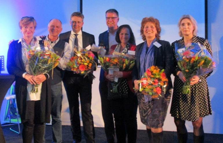 De stuurgroep van het netwerkevent GIFT: Vlnr Ciska Bari, Chris Kalsbeek, Ard de Graaf, Douwe Kiestra, Monique van der Meulen, Monique Rienks en Marjon Hakse