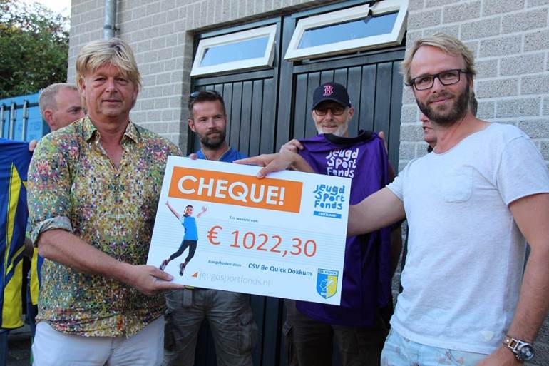 Wytze Visser (r.) vvan BeQuick krijgt de cheque van Gerke Teitsma.